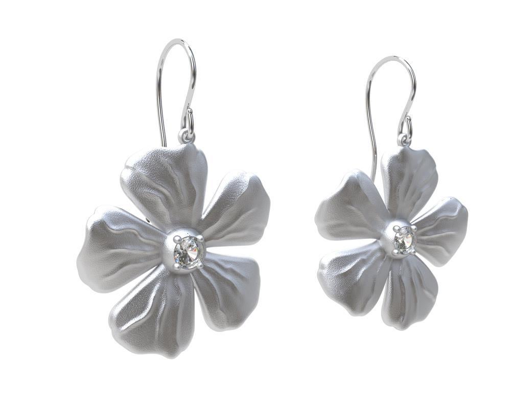 Round Cut 14 Karat White GIA Diamond Periwinkle Flower Earrings