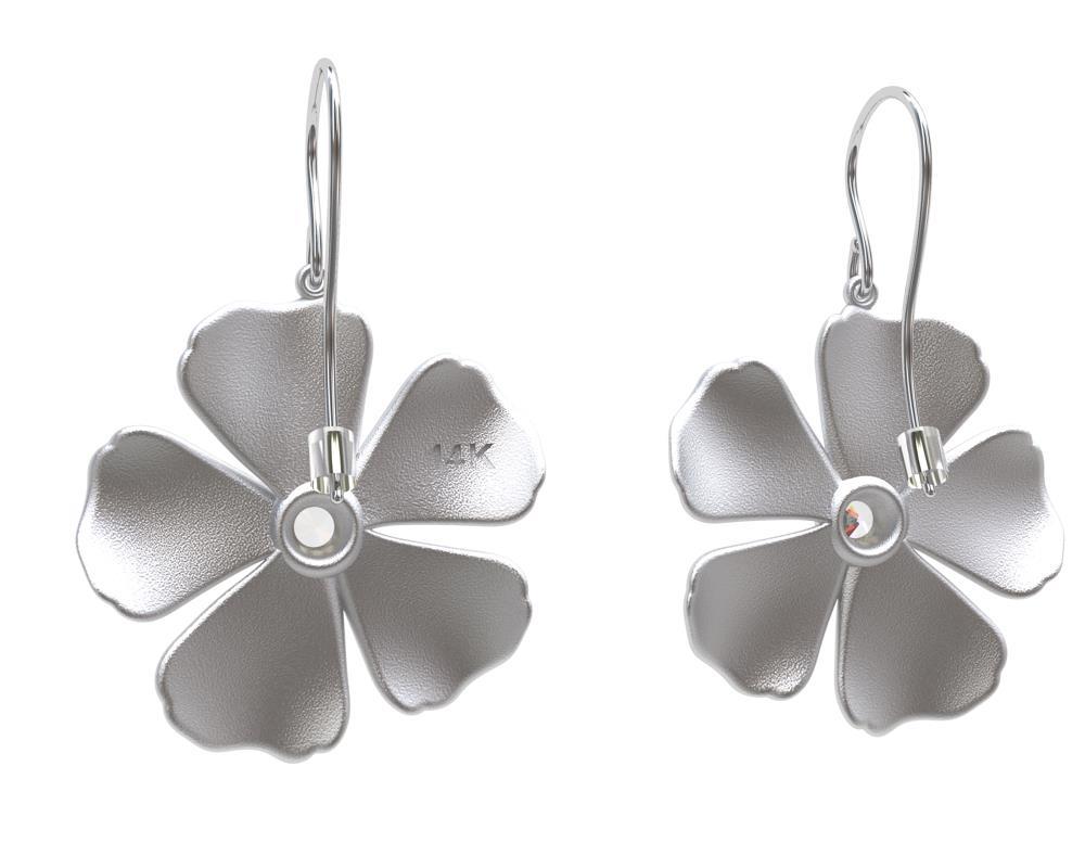 14 Karat White GIA Diamond Periwinkle Flower Earrings In New Condition For Sale In New York, NY