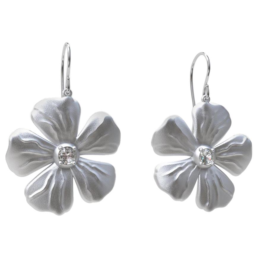 14 Karat White GIA Diamond Periwinkle Flower Earrings For Sale