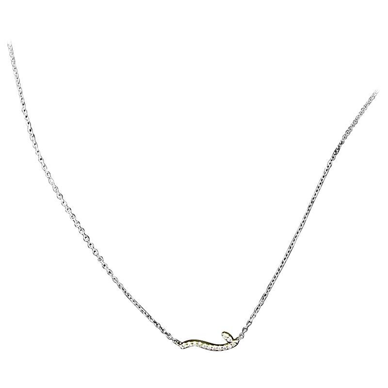 14 Karat White Gold 0.03 Carat Diamonds Wave Necklace For Sale