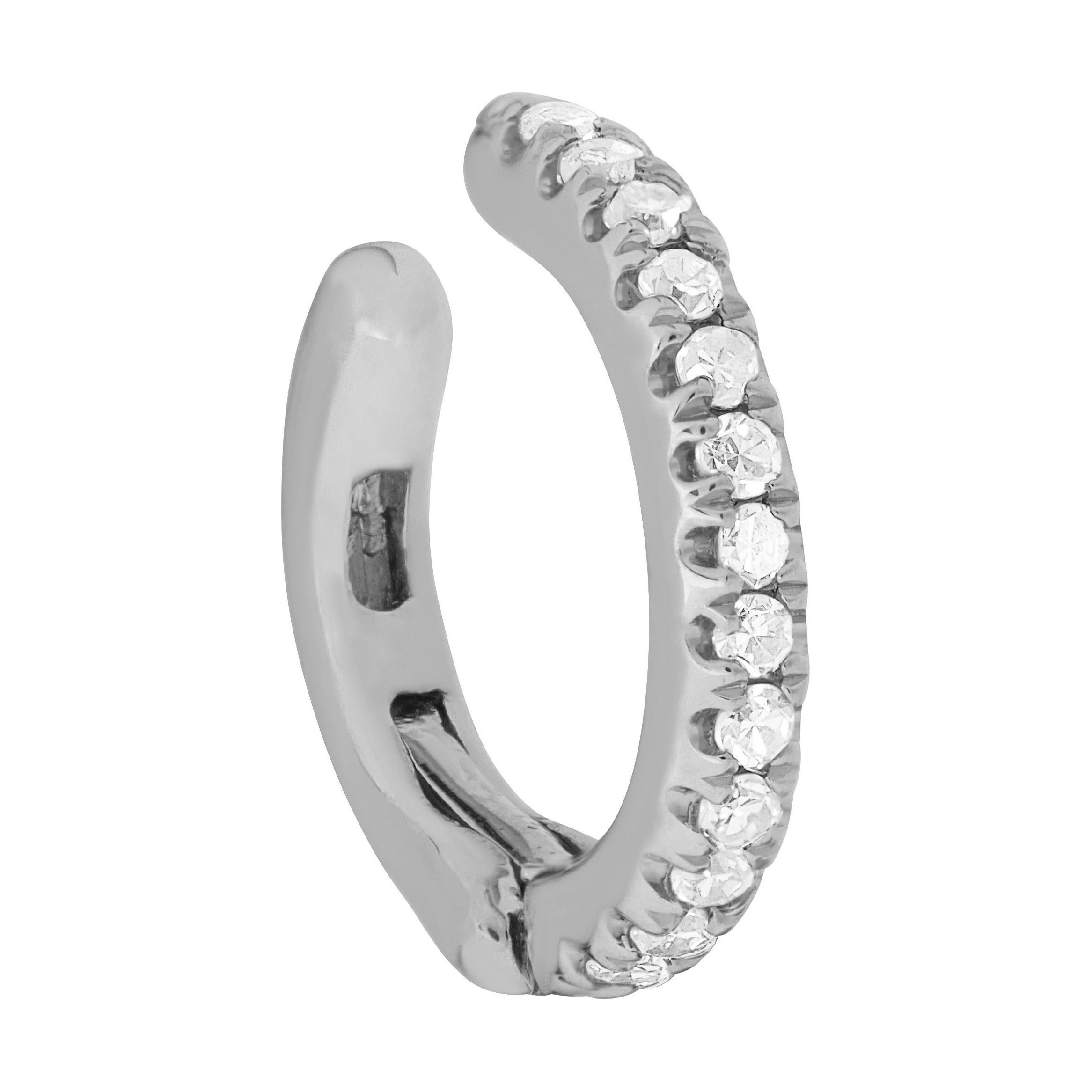 14 Karat White Gold 0.04 Carat Round Diamond Cuff Earring For Sale