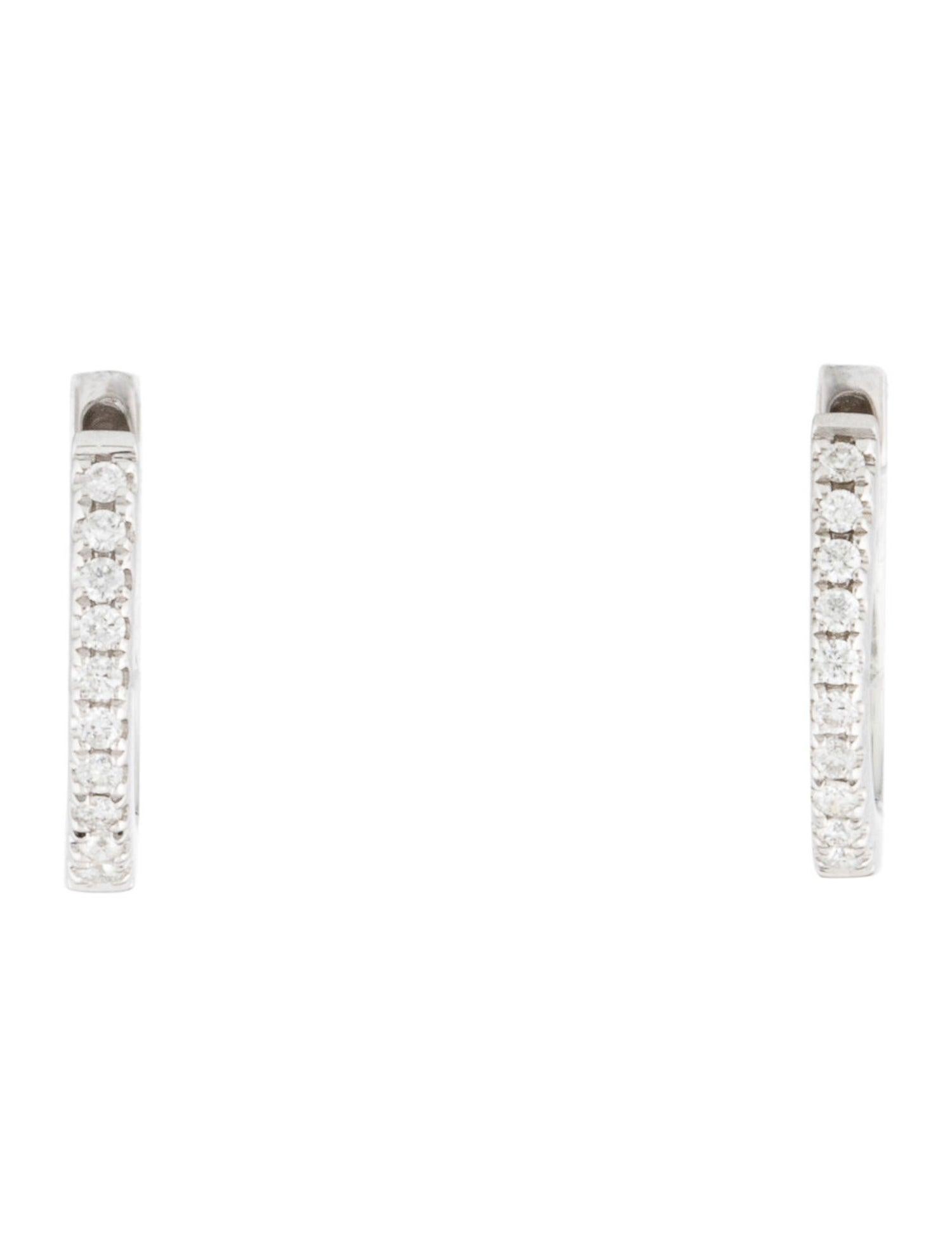 Contemporary 14 Karat White Gold 0.06 Carat Diamond Huggie Hoop Earrings For Sale