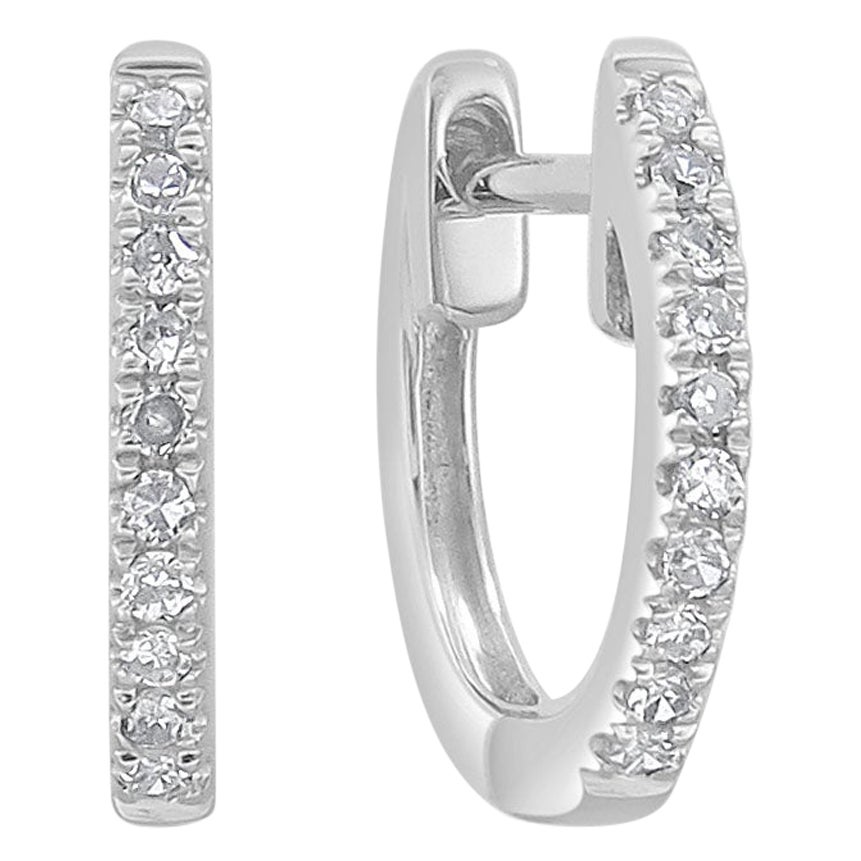 Créoles huggies en or blanc 14 carats et diamants 0,06 carat