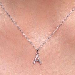 14 Karat White Gold 0.06 Carat Diamond Initial Pendant Necklace