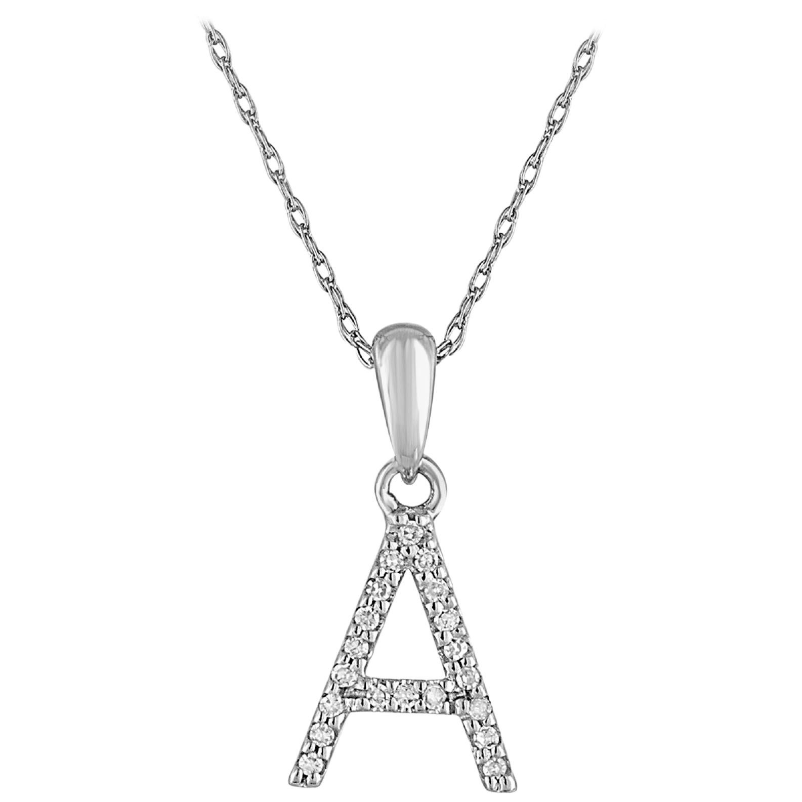 14 Karat White Gold 0.06 Carat Diamond Initial Pendant Necklace For Sale