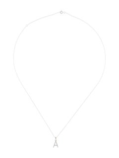 14 Karat White Gold 0.06 Carat Diamond Initial Pendant Necklace, Initial A