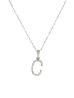 14 Karat White Gold 0.06 Carat Diamond Initial Pendant Necklace, Initial C