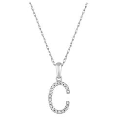 14 Karat White Gold 0.06 Carat Diamond Initial Pendant Necklace, Initial C