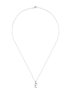 14 Karat White Gold 0.06 Carat Diamond Initial Pendant Necklace, Initial E