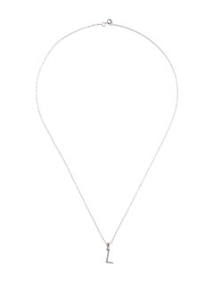 14 Karat White Gold 0.06 Carat Diamond Initial Pendant Necklace, Initial L