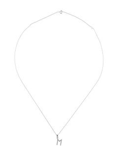 14 Karat White Gold 0.06 Carat Diamond Initial Pendant Necklace, Initial M