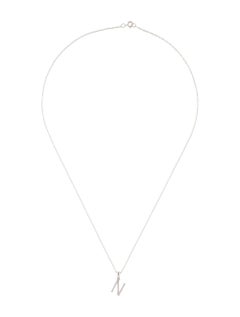 14 Karat White Gold 0.06 Carat Diamond Initial Pendant Necklace, Initial N