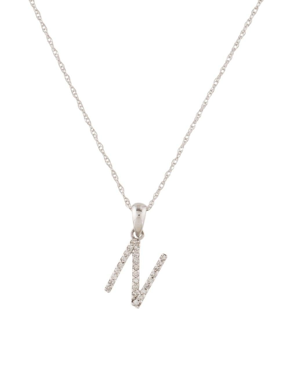 Single Cut 14 Karat White Gold 0.06 Carat Diamond Initial Pendant Necklace, Initial N For Sale