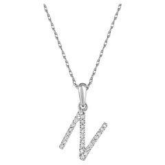 14 Karat White Gold 0.06 Carat Diamond Initial Pendant Necklace, Initial N