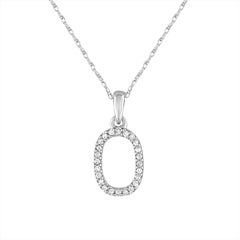 14 Karat White Gold 0.06 Carat Diamond Initial Pendant Necklace, Initial O