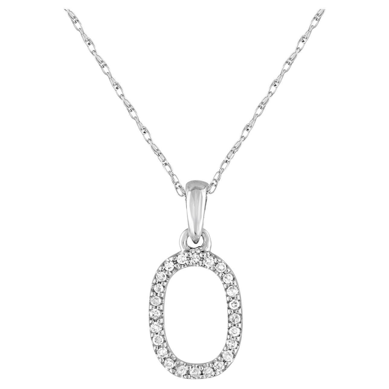 14 Karat White Gold 0.06 Carat Diamond Initial Pendant Necklace, Initial O