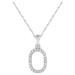 14 Karat White Gold 0.06 Carat Diamond Initial Pendant Necklace, Initial O