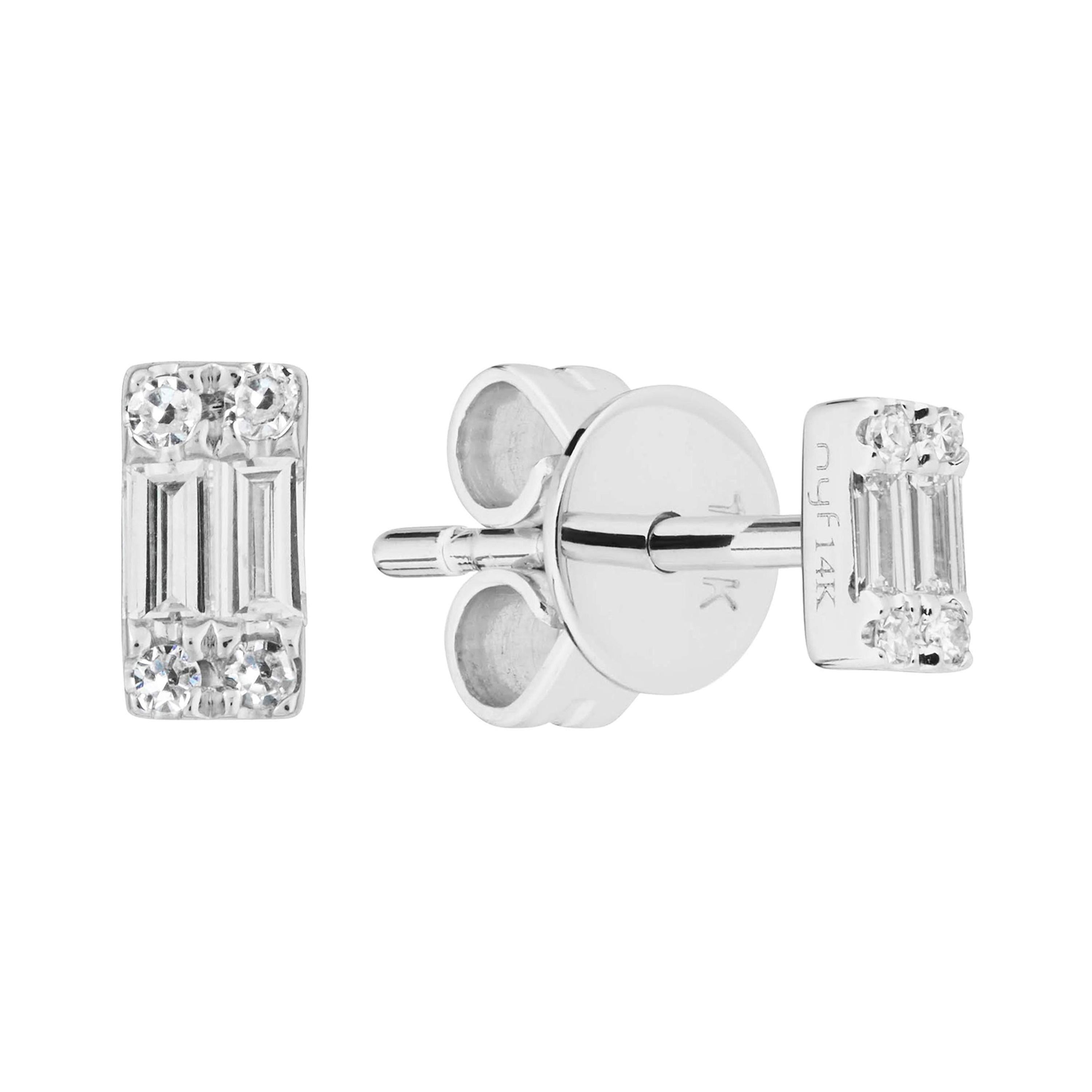 14 Karat White Gold 0.08 Carat Cluster Baguette Diamond Earrings For Sale