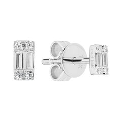 14 Karat White Gold 0.08 Carat Cluster Baguette Diamond Earrings