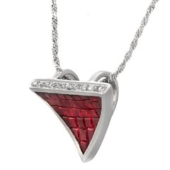 14 Karat White Gold 0.09 Carat Diamonds 2.90 Carat Invisible Set Ruby Necklace