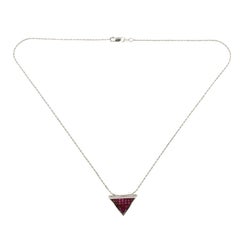 14 Karat White Gold 0.09 Carat Diamonds 2.90 Carat Invisible Set Ruby Necklace