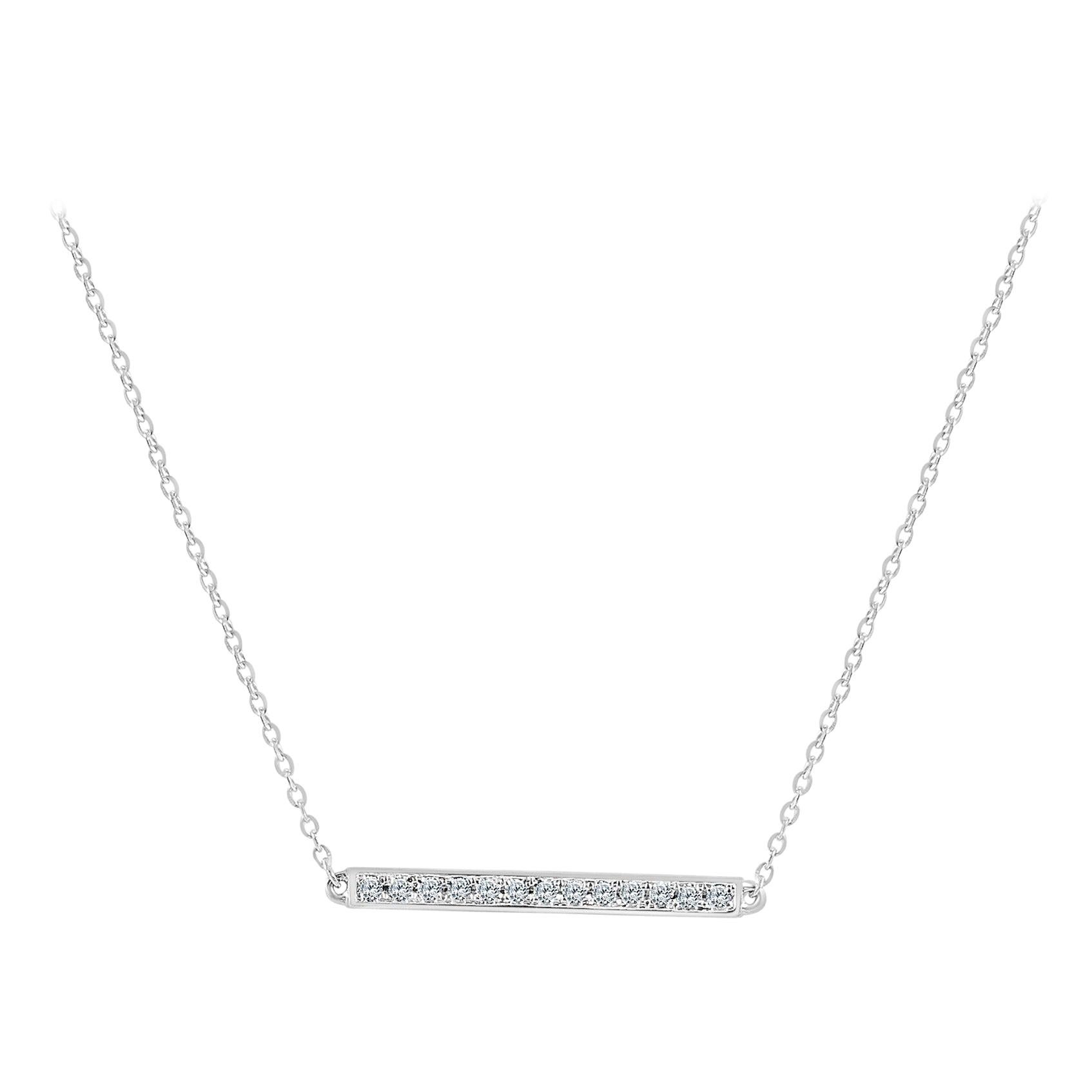 14 Karat White Gold 0.10 Carat Diamond Bar Necklace For Sale
