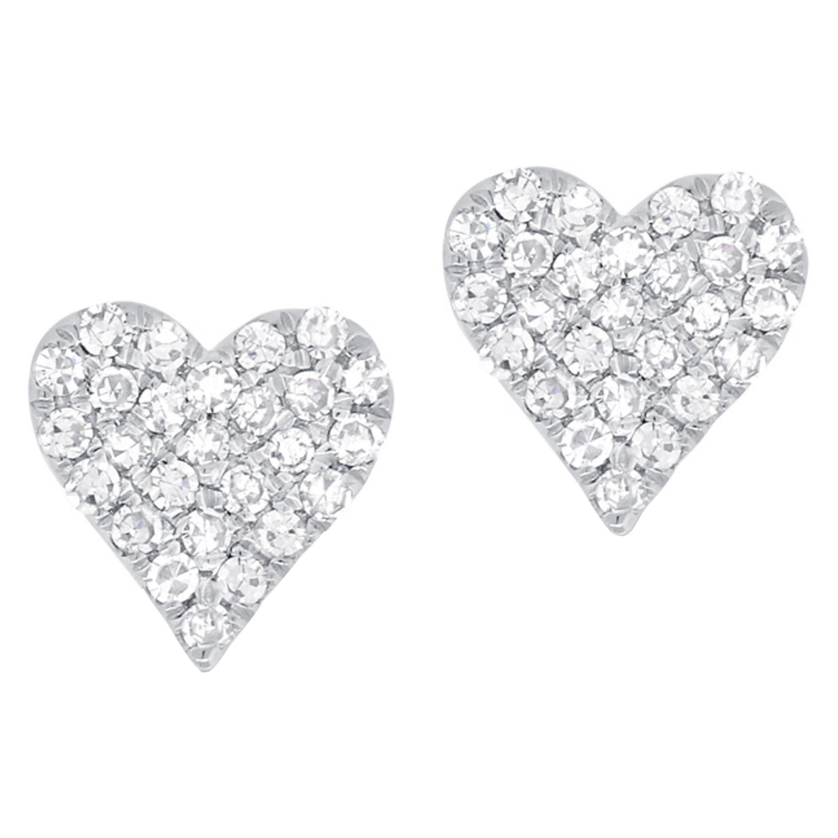 14 Karat White Gold 0.10 Carat Diamond Heart Earrings For Sale