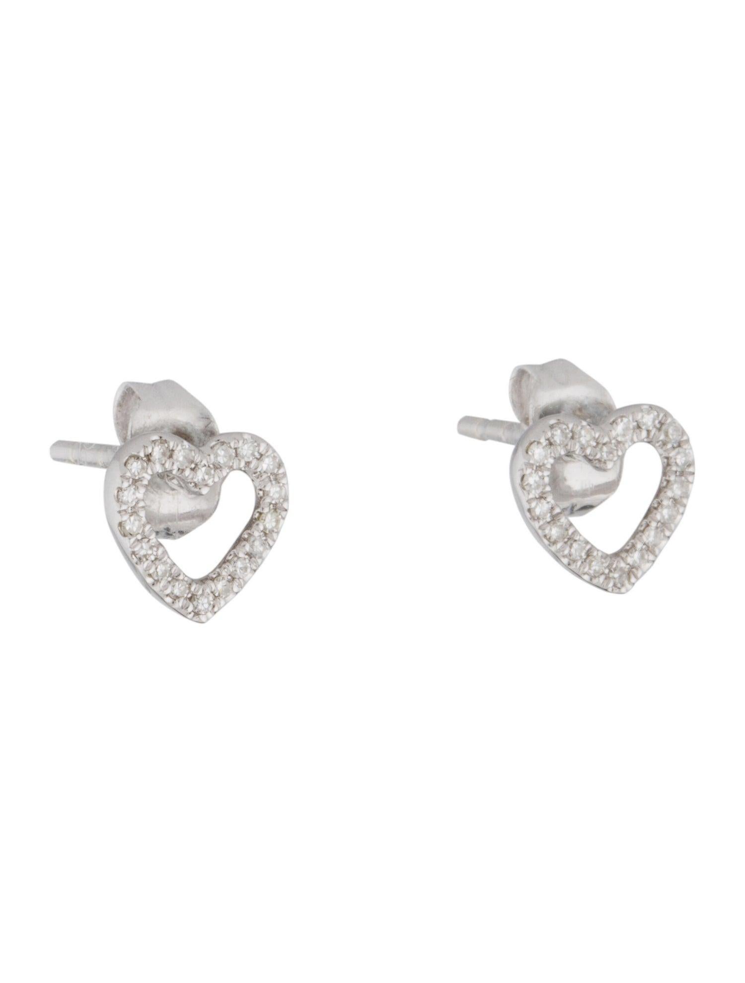 Contemporary 14 Karat White Gold 0.10 Carat Diamond Open Heart Stud Earrings For Sale