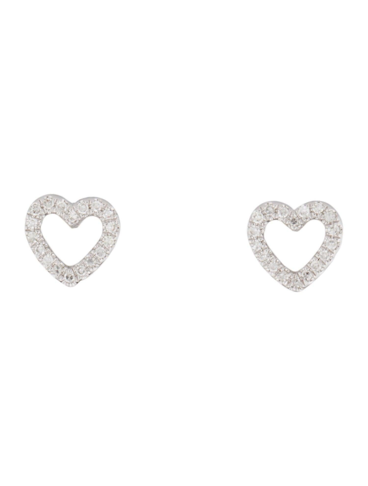 14 Karat White Gold 0.10 Carat Diamond Open Heart Stud Earrings In New Condition For Sale In Great neck, NY