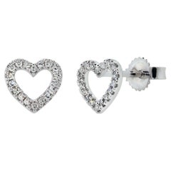 14 Karat White Gold 0.10 Carat Diamond Open Heart Stud Earrings
