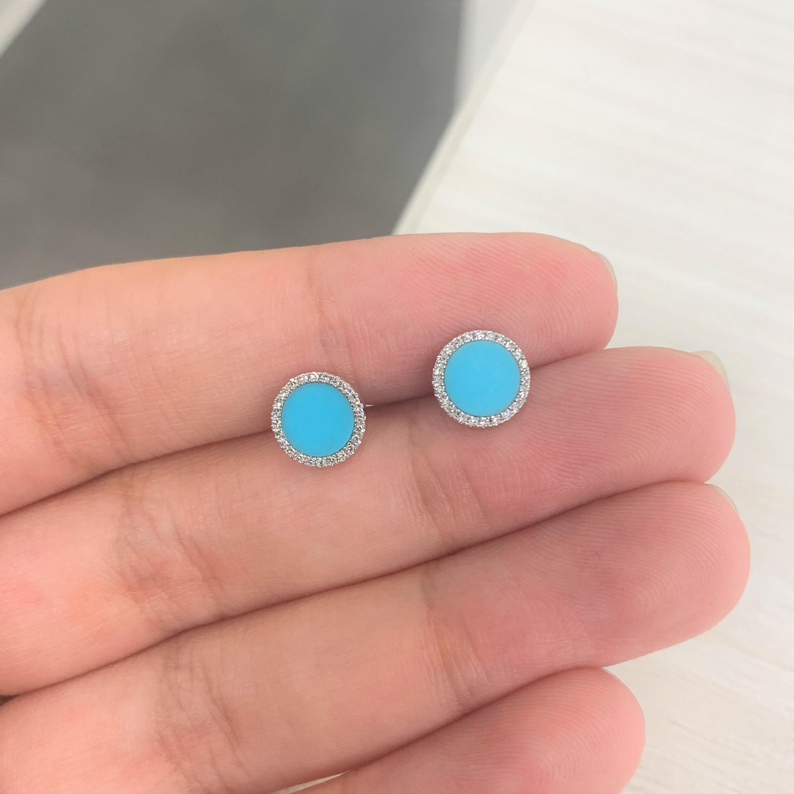 Show off your unique style with these striking diamond and turquoise disc Studs earrings. The earrings are crafted in 14k gold and feature approximately 0.10 ct. of genuine white diamonds. The earrings are secured with butterfly backs.  Diamond