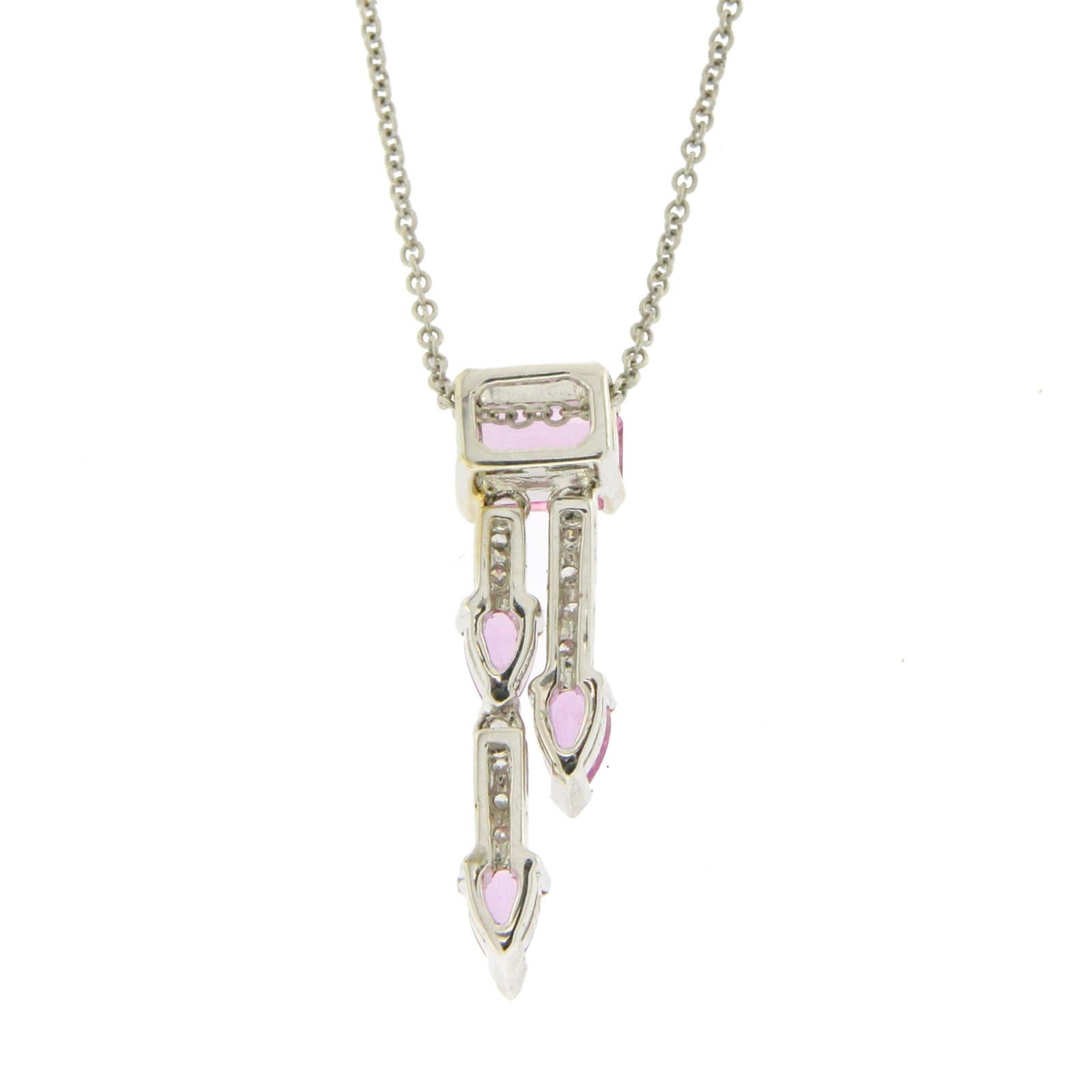 14 Karat White Gold 0.10 Carat Diamonds 1.91 Carat Pink Sapphires Necklace In Excellent Condition For Sale In Los Angeles, CA