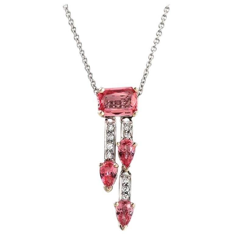 14 Karat White Gold 0.10 Carat Diamonds 1.91 Carat Pink Sapphires Necklace