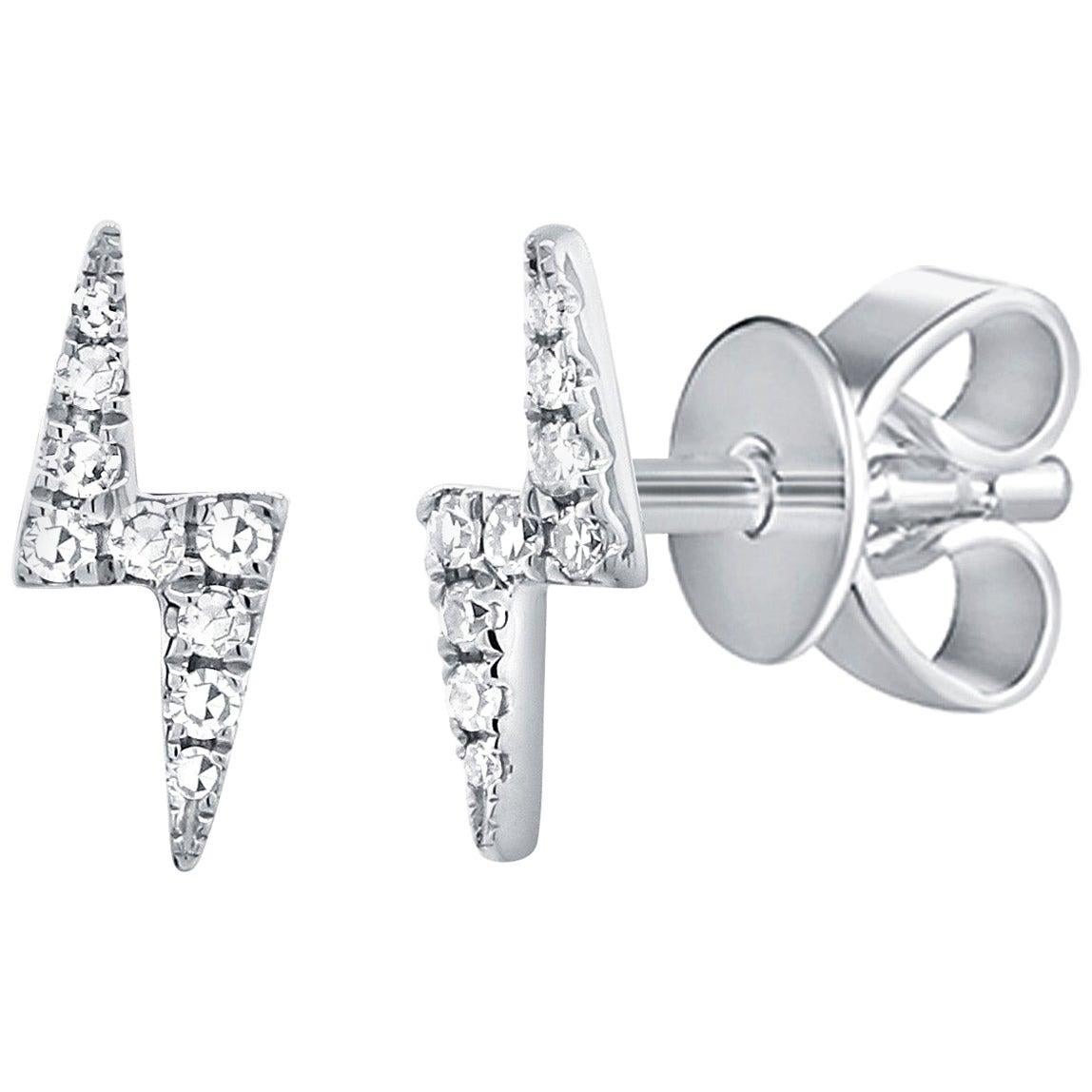 14 Karat White Gold 0.12 Carat Diamond Lightning Bolt Stud Earrings For Sale