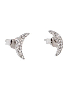 14 Karat White Gold 0.12 Carat Diamond Moon Shape Earrings