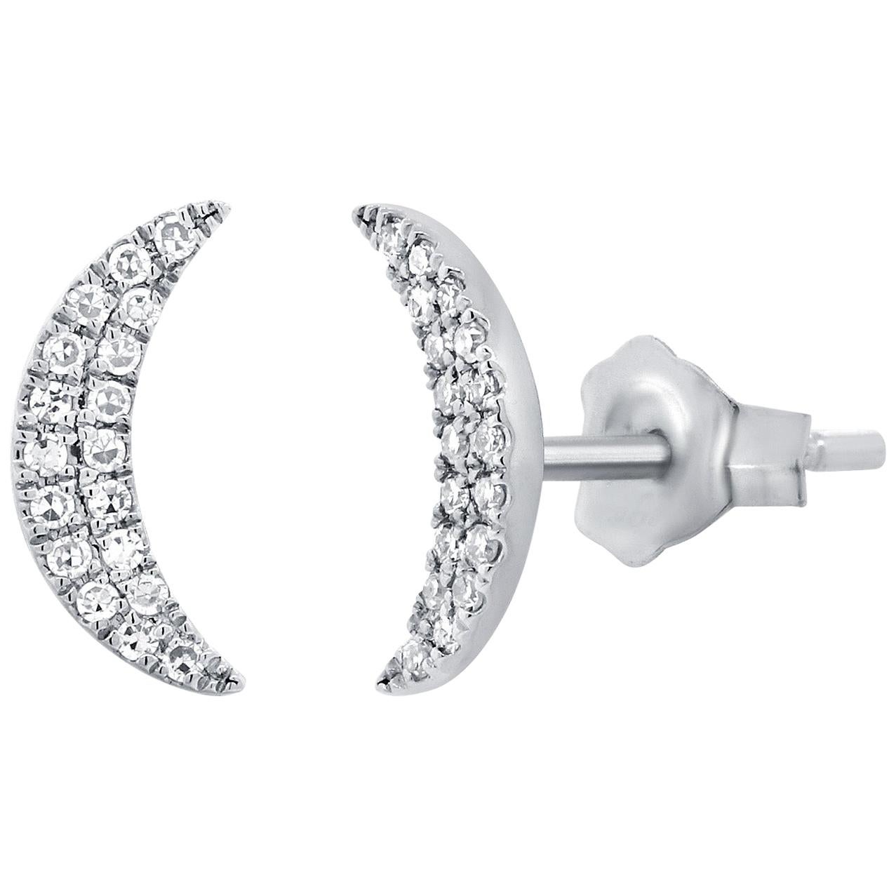 14 Karat White Gold 0.12 Carat Diamond Moon Shape Earrings