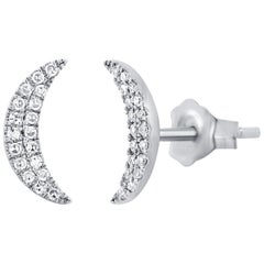 14 Karat White Gold 0.12 Carat Diamond Moon Shape Earrings