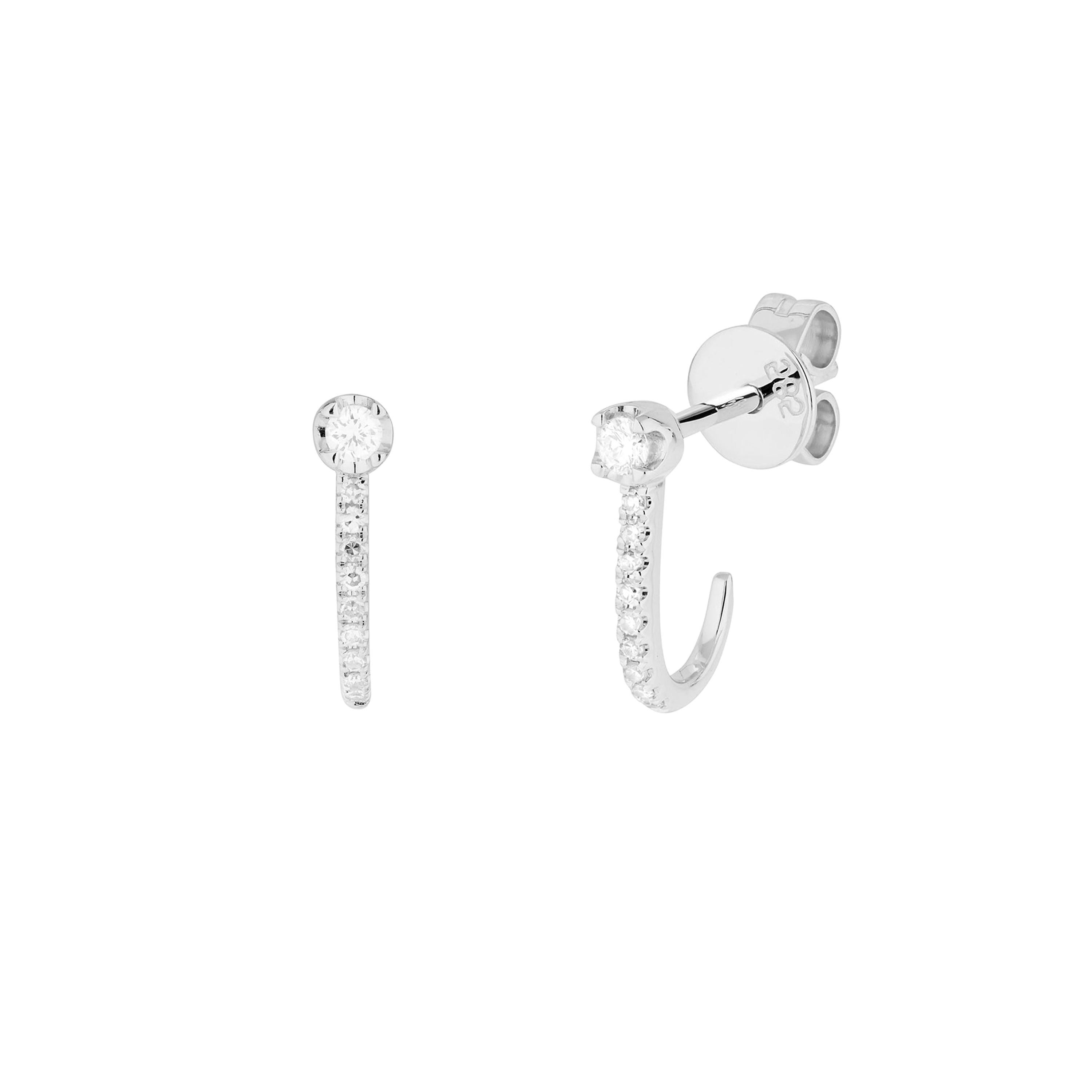 14 Karat White Gold 0.12 Carat Round Diamond Hook Earrings For Sale