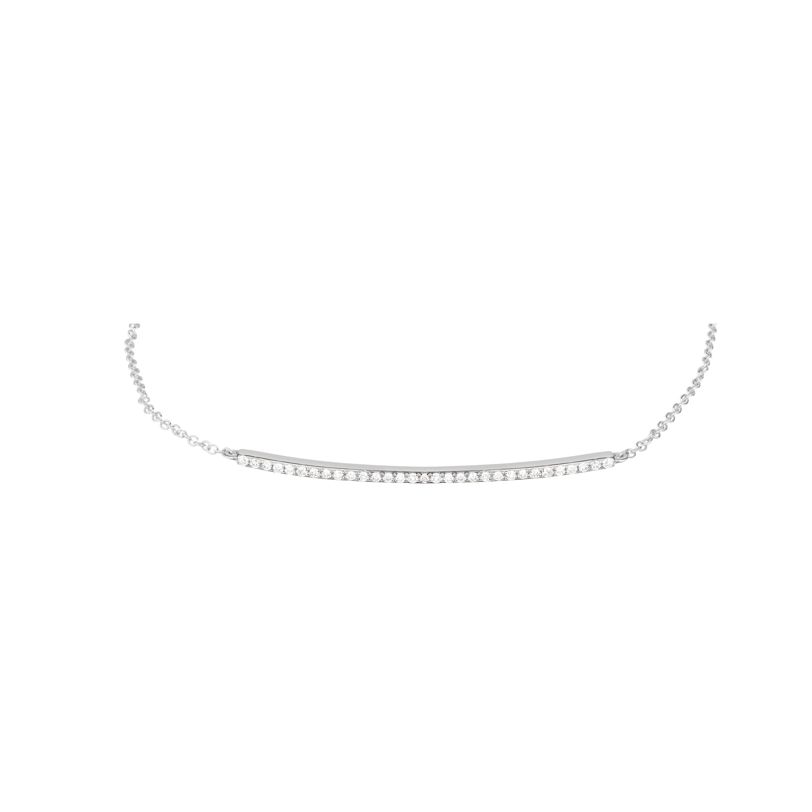 Contemporary 14 Karat White Gold 0.129 Carat Round Diamond Bar Chain Bracelet For Sale