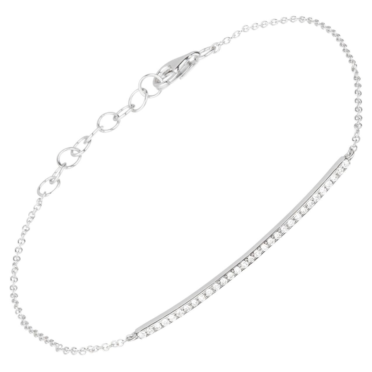 14 Karat White Gold 0.129 Carat Round Diamond Bar Chain Bracelet For Sale