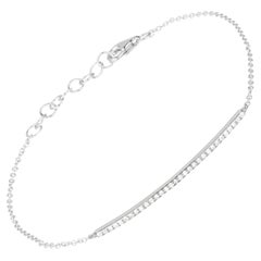 14 Karat White Gold 0.129 Carat Round Diamond Bar Chain Bracelet