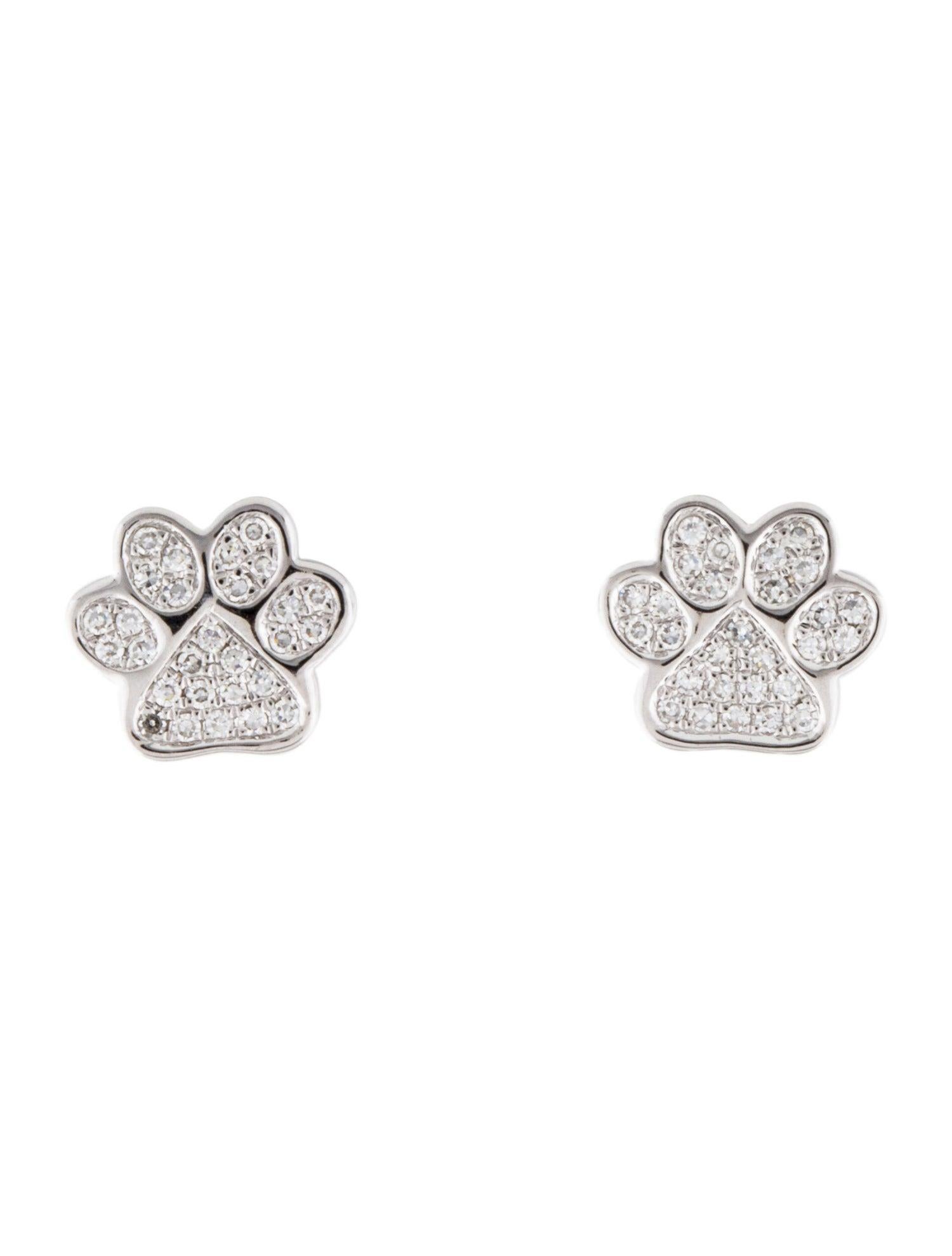 Women's 14 Karat White Gold 0.13 Carat Diamond Dog Paw Stud Earrings For Sale