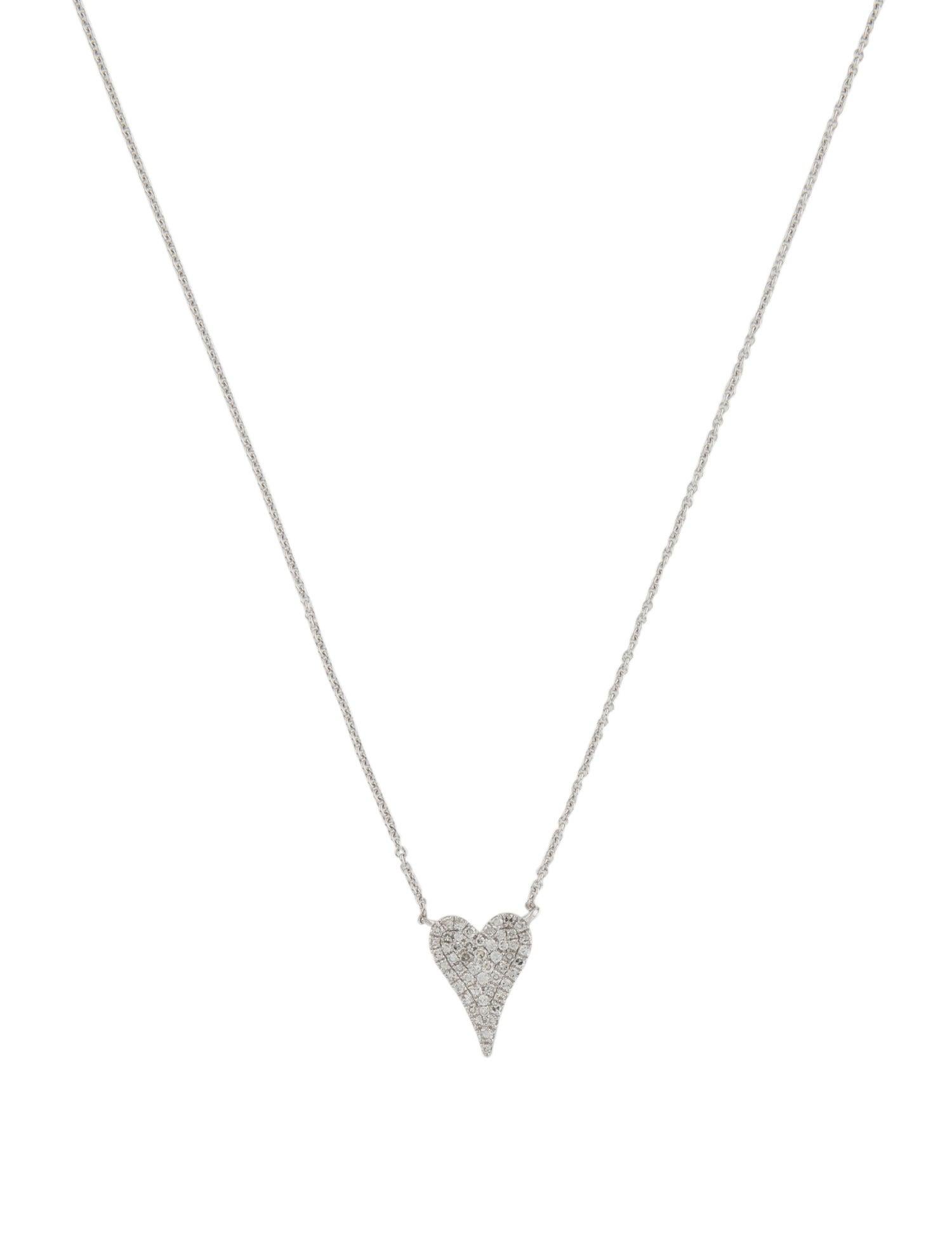 14 Karat White Gold 0.13 Carat Diamond Heart Paved Pendant Necklace For Sale 2