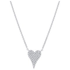 14 Karat White Gold 0.13 Carat Diamond Heart Paved Pendant Necklace