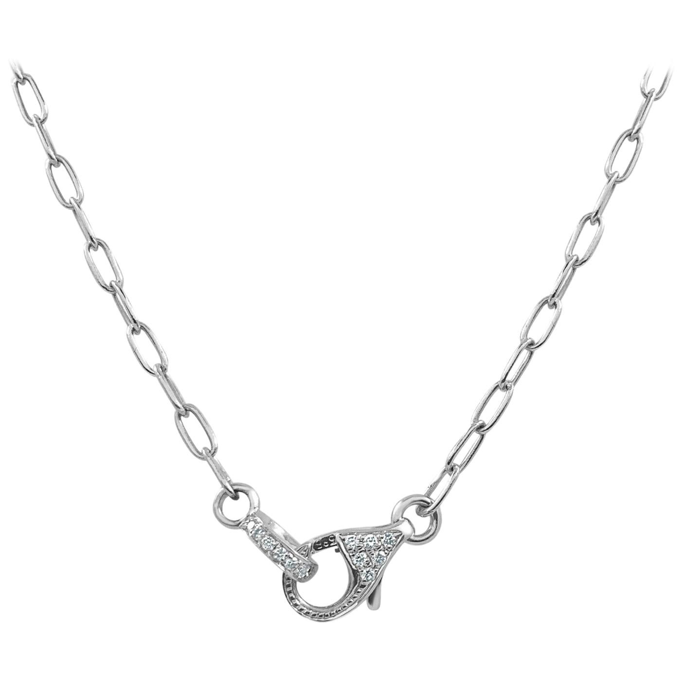 14 Karat White Gold 0.13 Carat Diamond Lobster Claw Link Chain Necklace