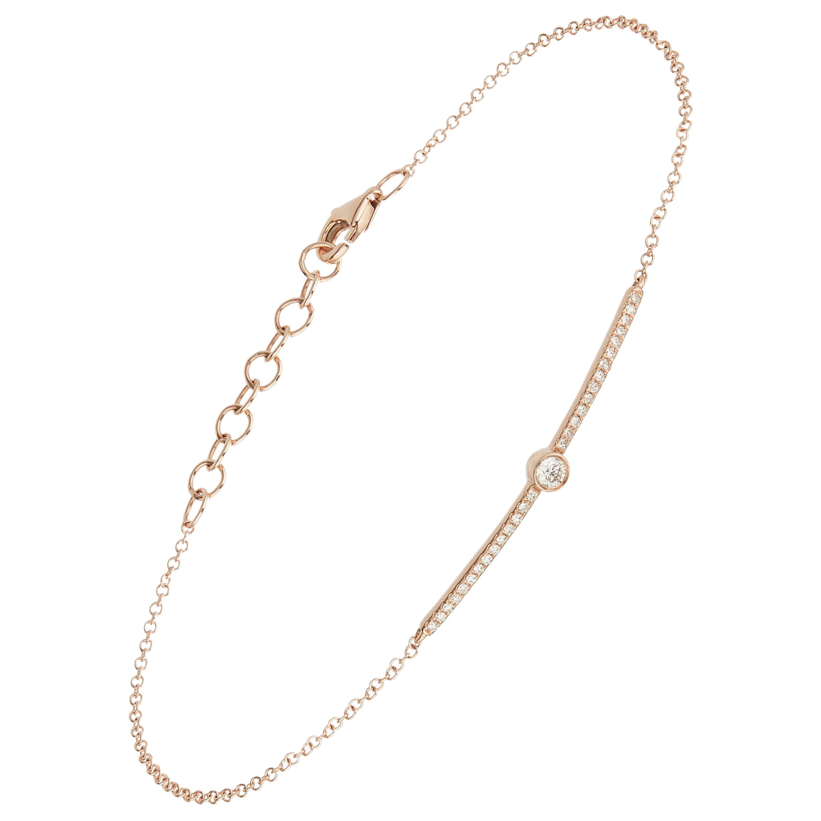 Women's or Men's 14 Karat White Gold 0.135 Carat Round Diamond Dotted Bar Chain Bracelet For Sale