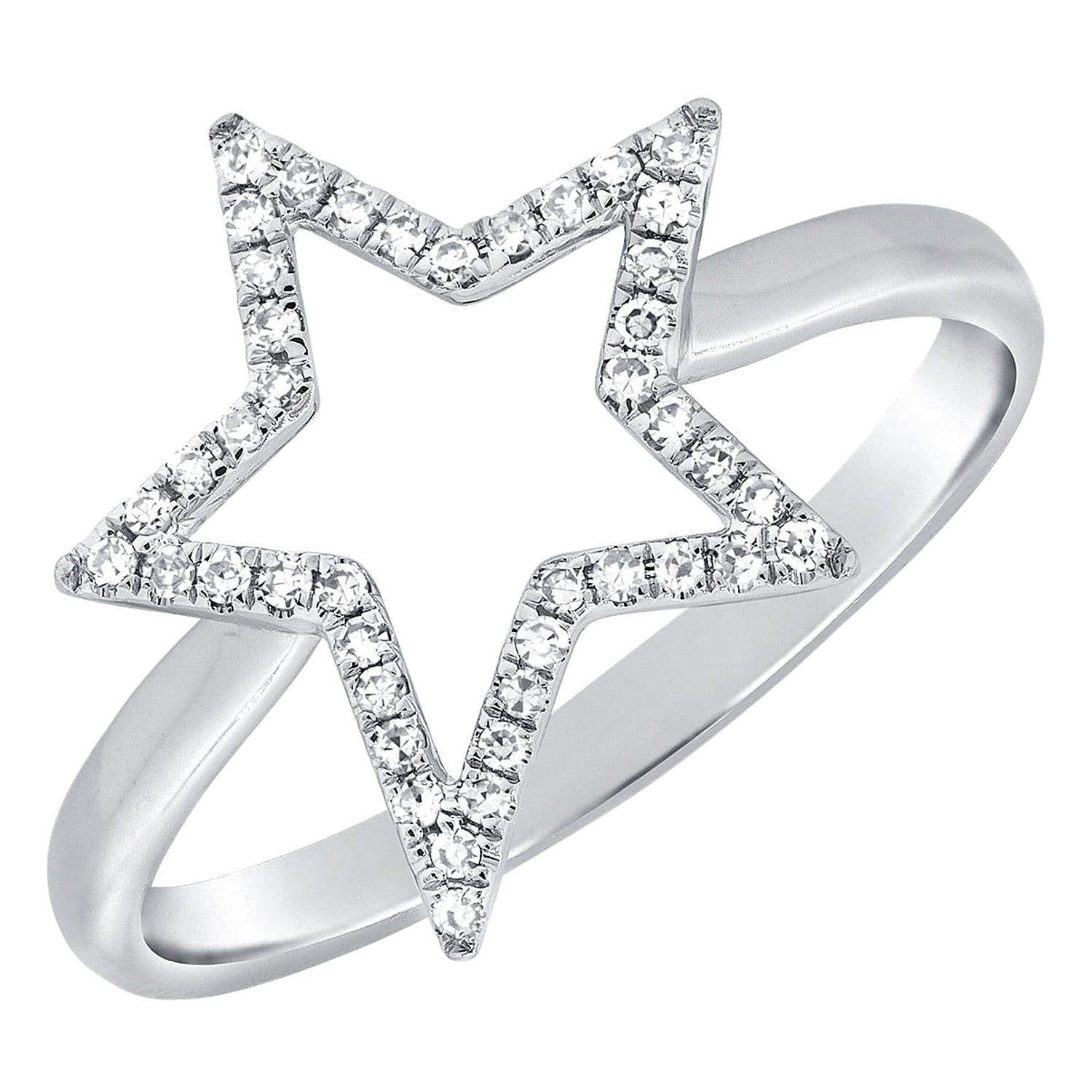 Bague étoile en or blanc 14 carats avec diamant 0,14 carat