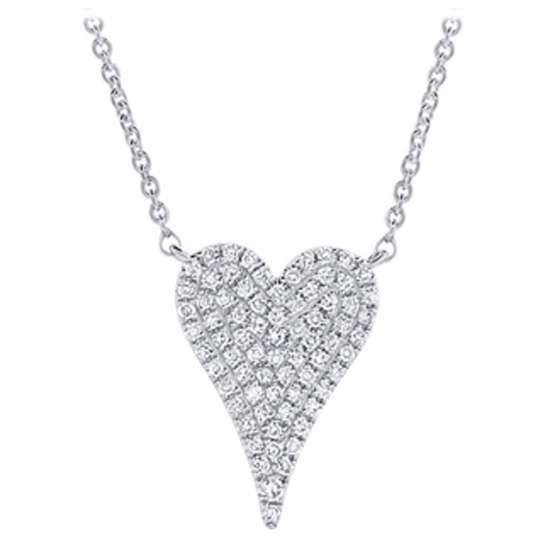 14 Karat White Gold 0.17 Carat Diamond Heart Necklace For Sale