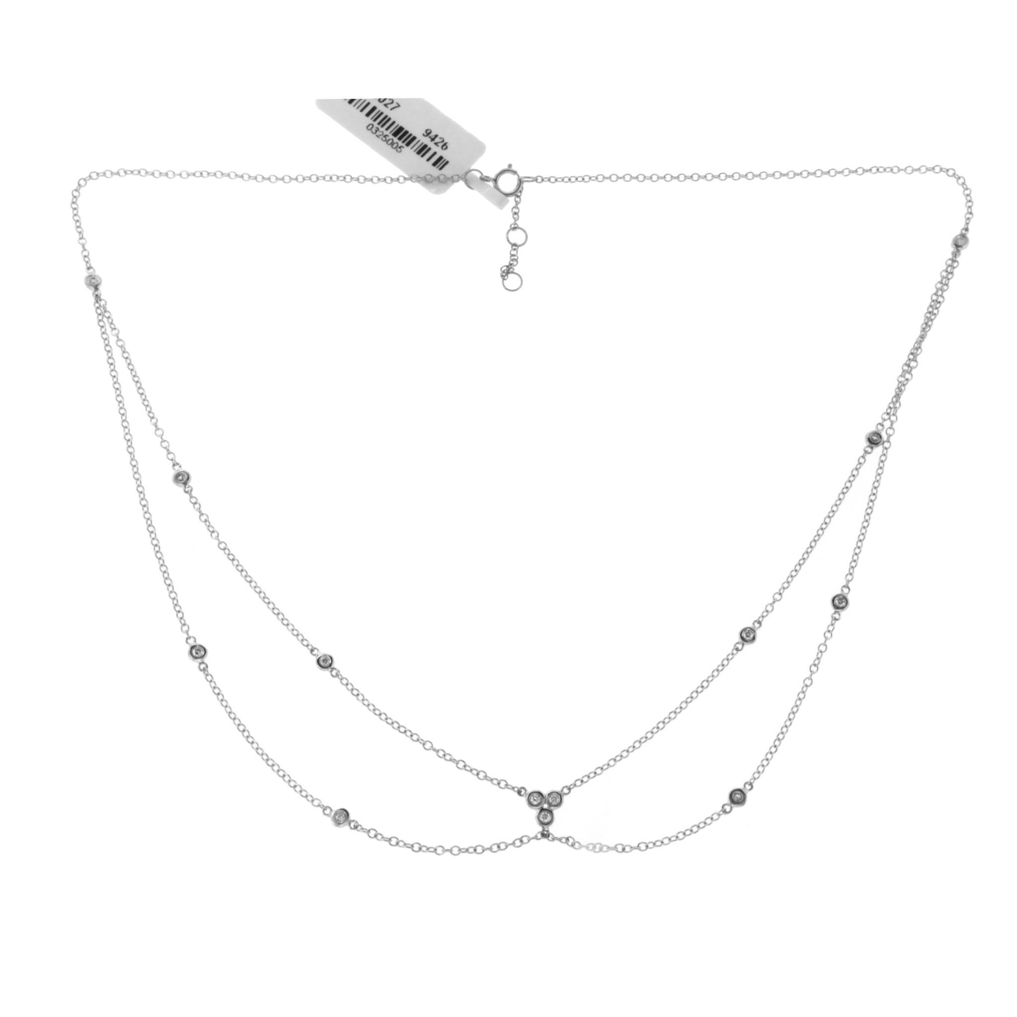 Women's 14 Karat White Gold 0.17 Carat Diamonds Double Chain Necklace For Sale