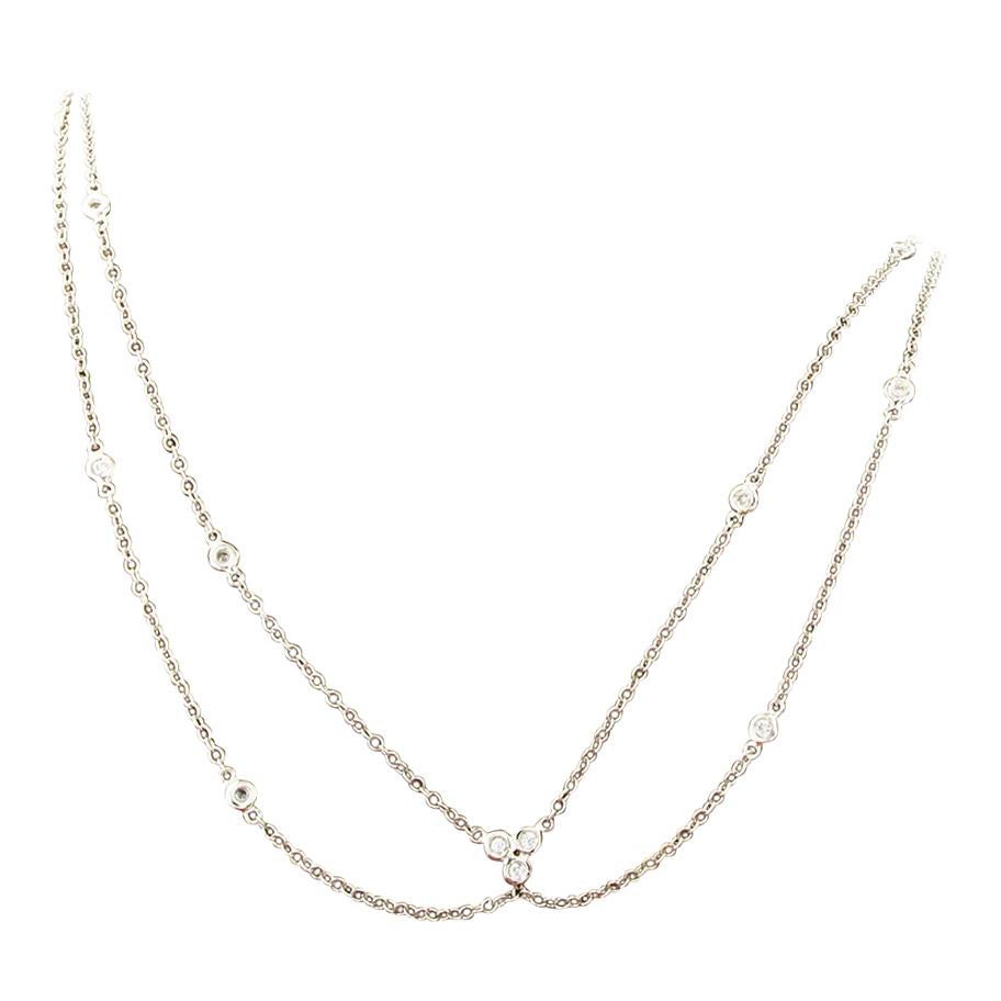 14 Karat White Gold 0.17 Carat Diamonds Double Chain Necklace For Sale